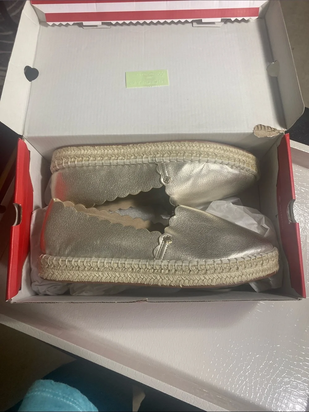 Metallic Silver Scalloped Espadrille Flats